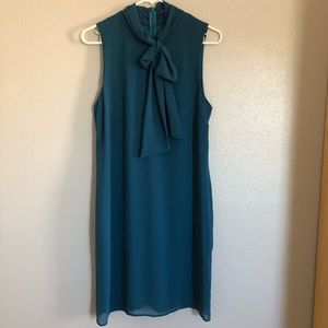 Teal sheath dress with bow